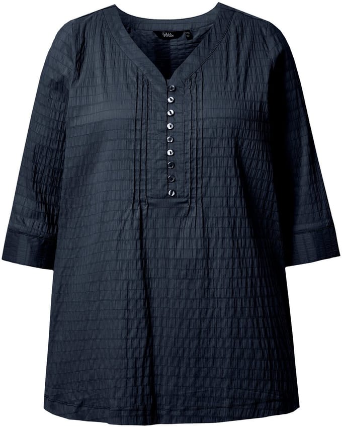 Ulla Popken - Dames - Tuniek bubble-materiaal 3/4-mouwen - Marine - Maat 58+