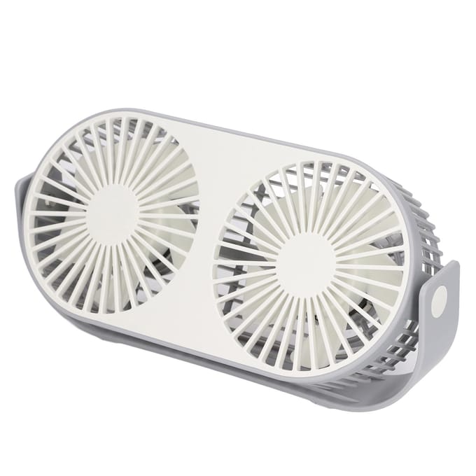 Dubbele ventilator 360 graden rotatie USB-oplaadbaar Dubbele ventilator met dubbele kop Geluidsarm rasterontwerp Mini-bureauventilator USB-bureau white