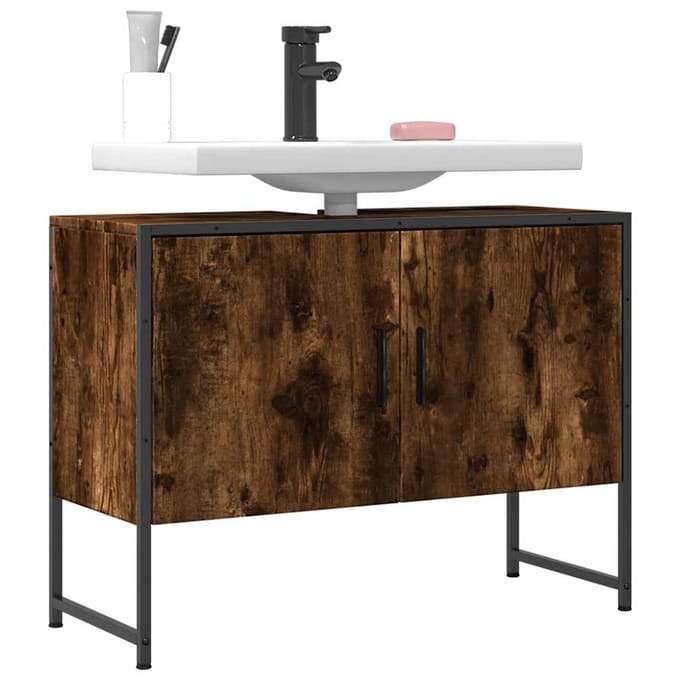 vidaXL - Wastafelkast - 80x33x60 - cm - bewerkt - hout - gerookt - eikenkleurig