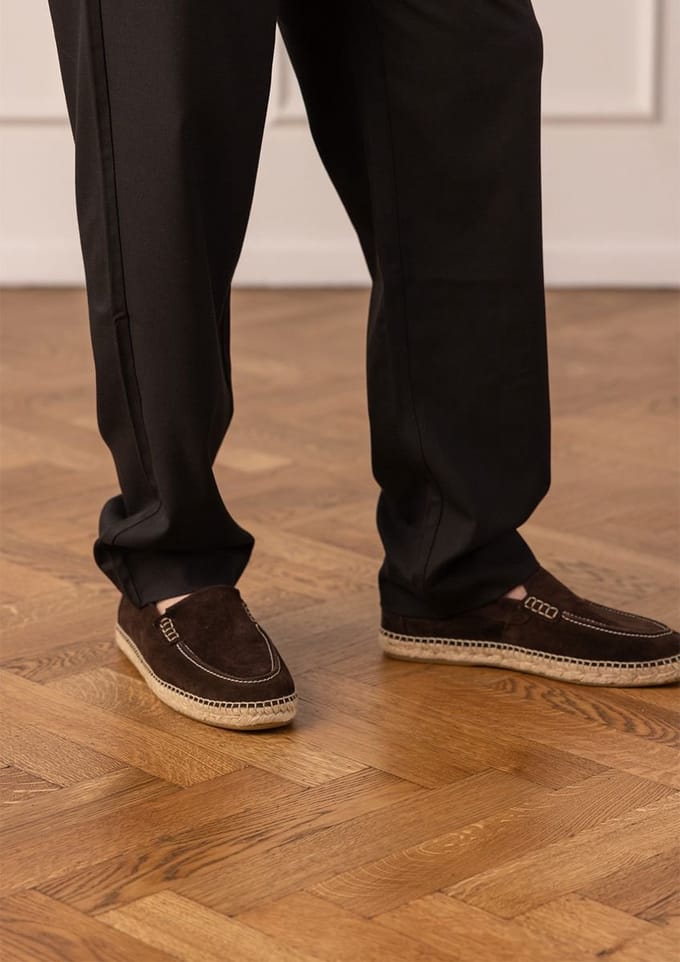 Manfield - Heren - Donkerbruine suède espadrilles - Maat 45