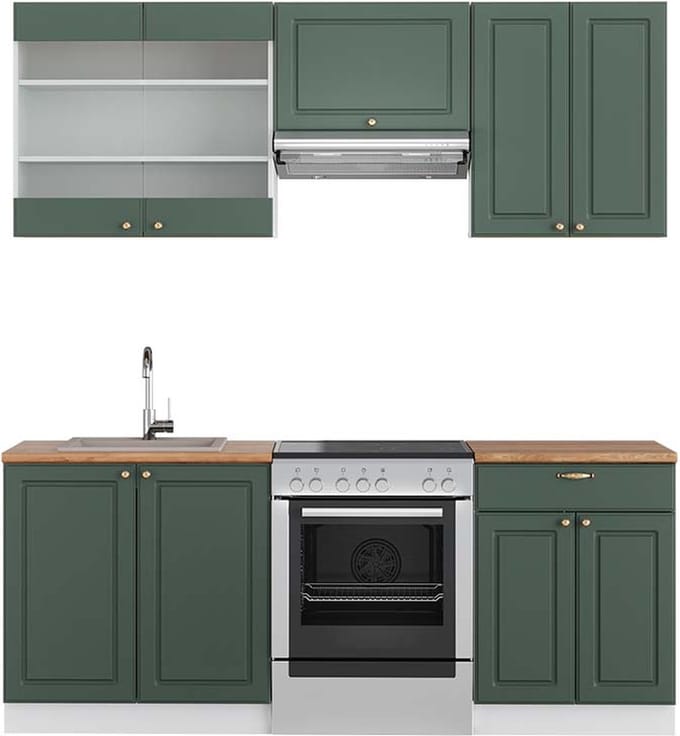 Vicco Fame-Line Complete keukeneenheid – 200 cm, WB Eik Groen-Goud Landhuis/Wit