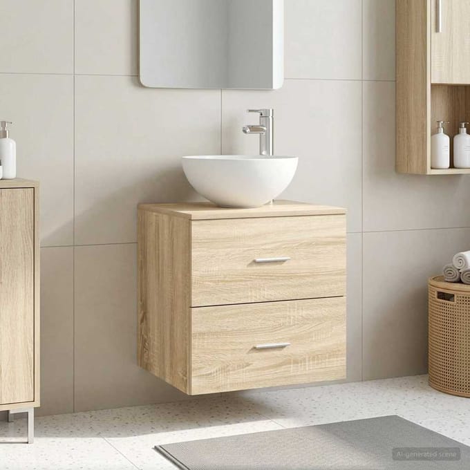 vidaXL - Wandgemonteerde - Waskom - Vanity - Sonoma - Eiken - 49,5 - x - 35 - x - 63 - cm