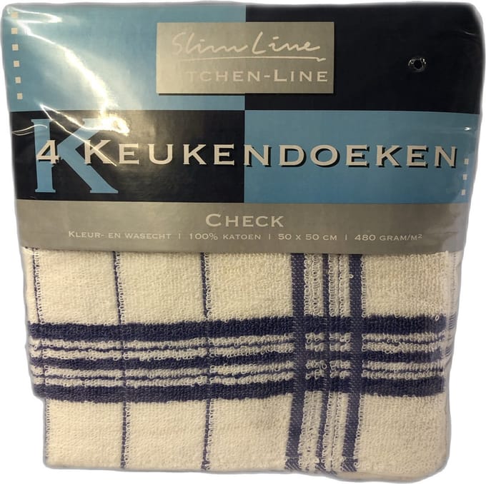Slimline 4 keukendoeken 50x50 cm wit blauw
