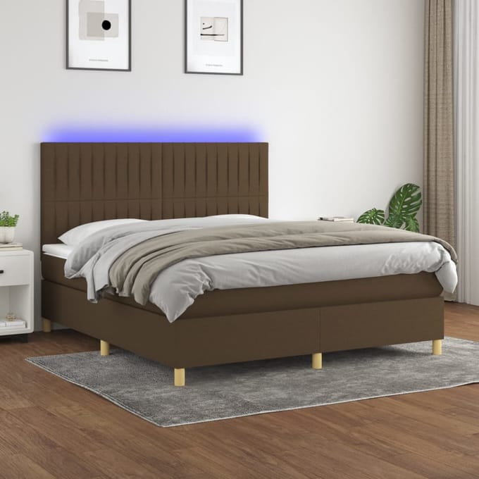 vidaXL - Boxspring - met - matras - en - LED - stof - donkerbruin - 180x200 - cm
