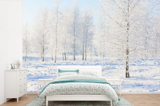 Behang - Fotobehang Sneeuw - Bomen - Winter - Breedte 390 cm x hoogte 260 cm