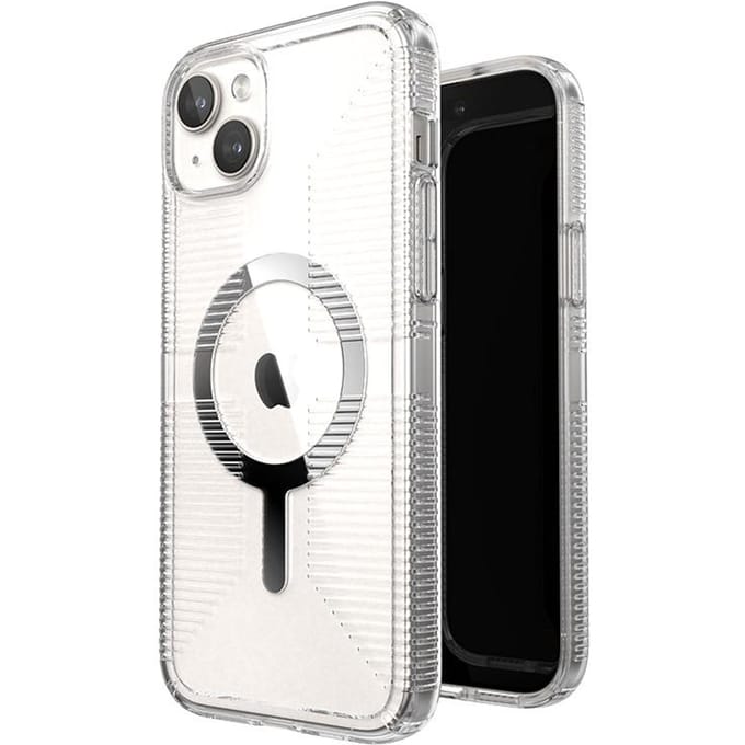 Speck Gemshell Grip + MagSafe - Case for iPhone 15 Plus / iPhone 14 Plus - Clear / Chrome Finish
