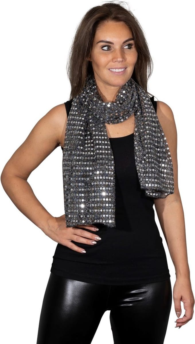 Pailletten sjaal - Zwart/Zilver - Disco - Glitter