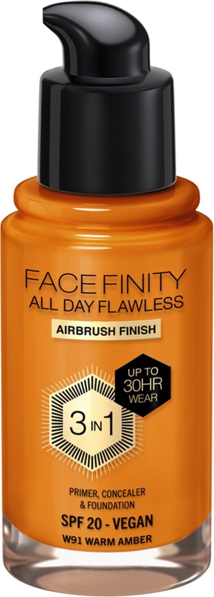Facefinity All Day Flawless 3 In 1 Foundation #w91-warm Amber 30 ml