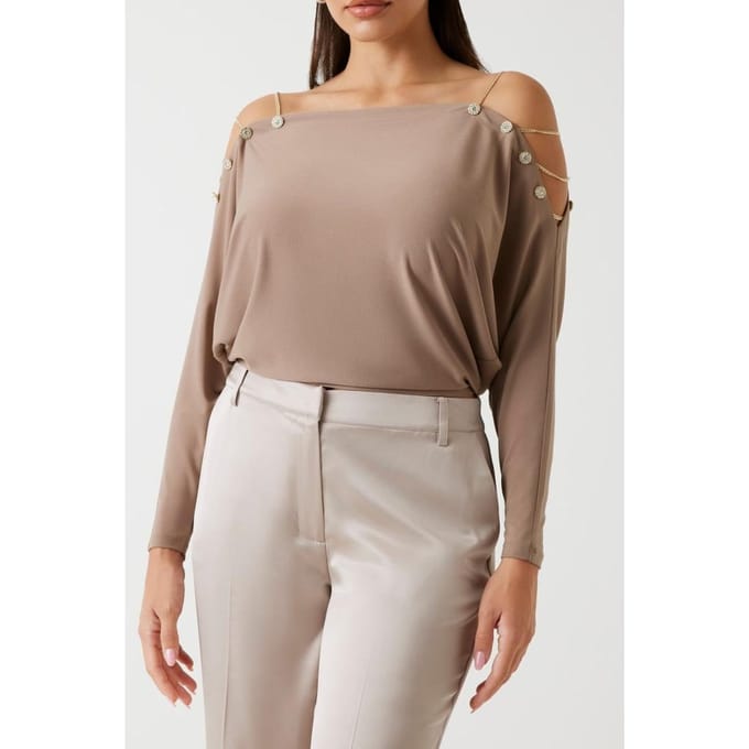 GUESS Adri Top Silk Taupe Taglia: M | Maglie a manica lunga Outlet | Donna | Nero