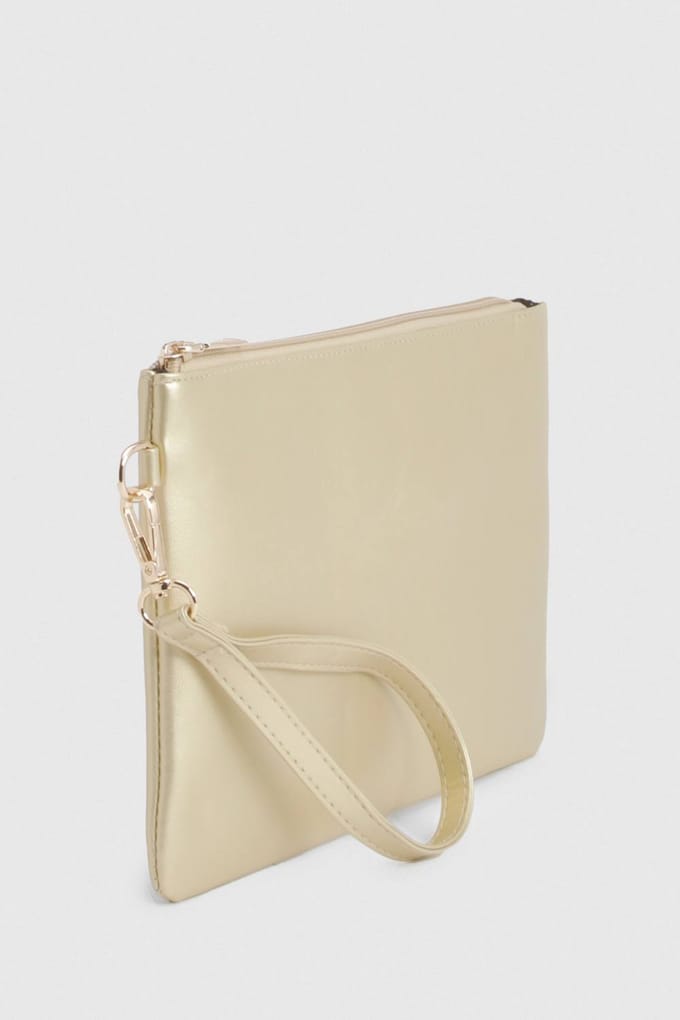 boohoo Dames Basic Zip Top Clutch Bag | Goud