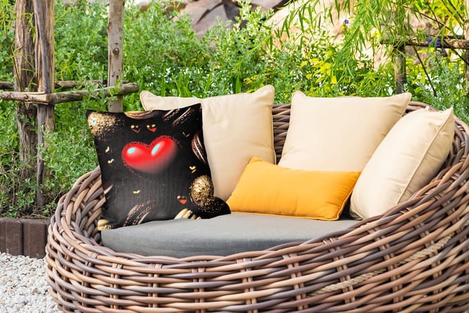 Tuinkussen - Macarons - Rood - Hart - 40x40 cm - Weerbestendig