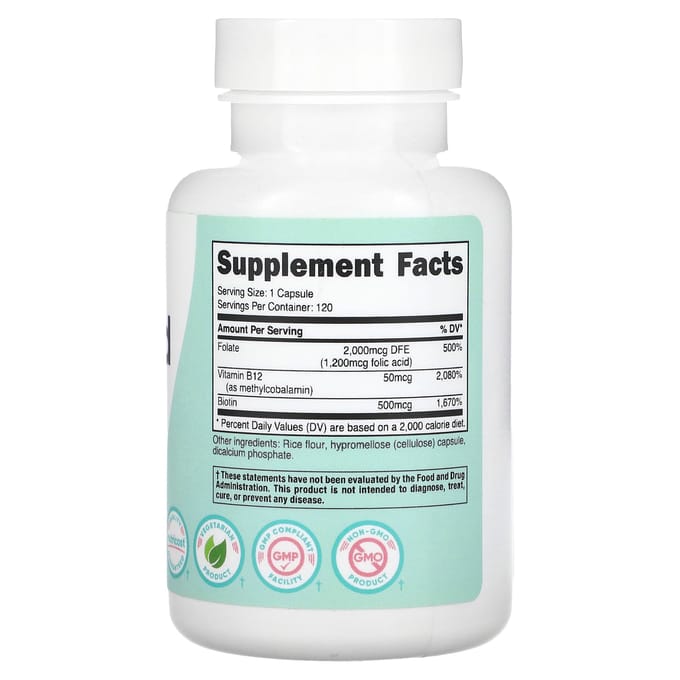 Vrouwen Foliumzuur met Biotine en Vitamine B12, 120 Capsules