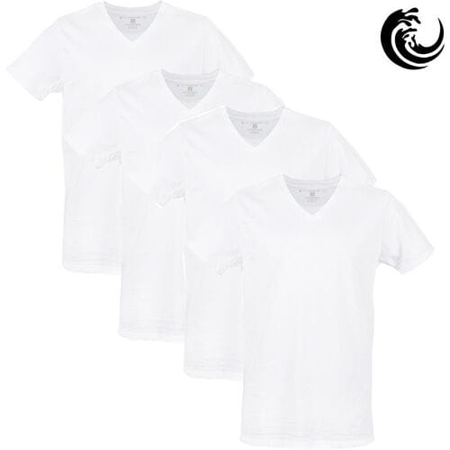 Vinnie-G Heren T-shirts V-hals Wit 4-pack – Basic Ondershirts Heren – Katoen Stretch – Maat S