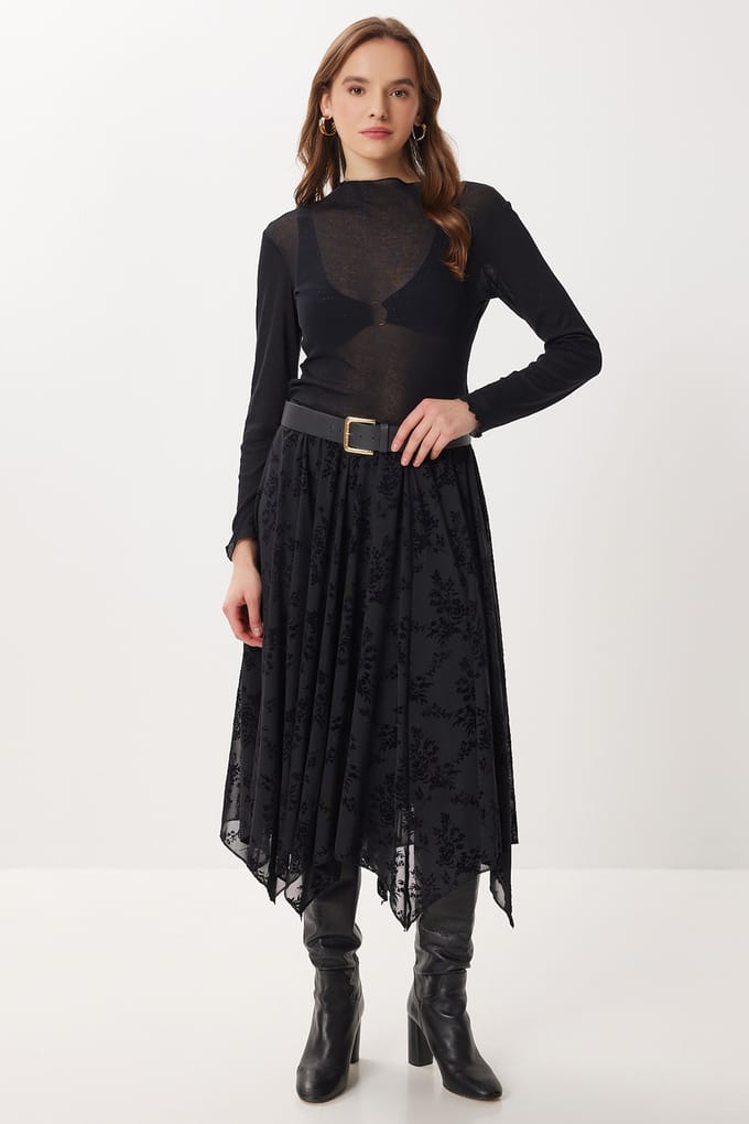Hoge Taille Bloemen Midi A-Lijn Rok