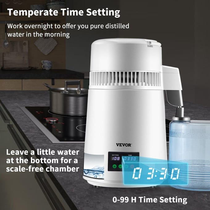 4L Waterdestilleerder 1L/H Gedestilleerd Water Maker Timing & Temp Weergave Wit