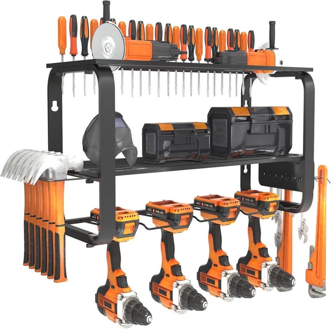 Power Tool Organizer met 4 Boorhouders - Wandmontage en 3 Lagen