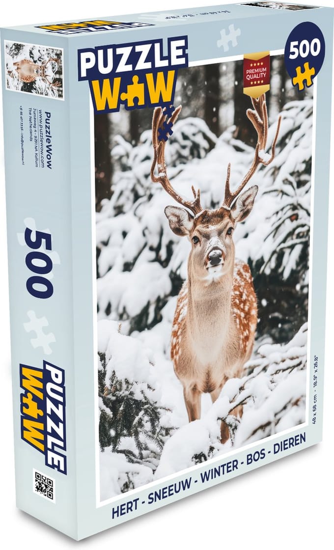 Puzzel Hert - Sneeuw - Winter - Bos - Dieren - Legpuzzel - Puzzel 500 stukjes