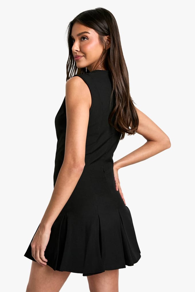boohoo Dames Box Pleat Tailored Mini Dress | Black | Maat: 14