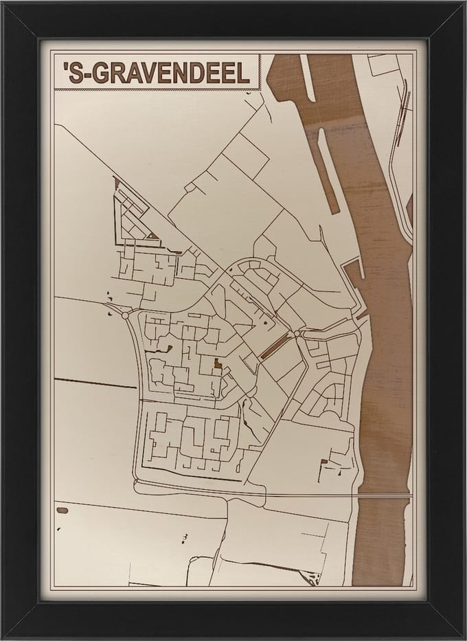 Houten stadskaart van 's-Gravendeel