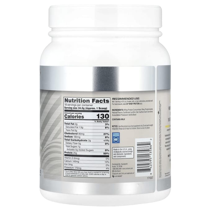 C4 / Cellucor, C4® Wei Eiwit, Vanilleboon, 624G (1.37 pond)