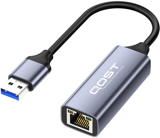Qost - USB 3.0 Naar Ethernet Adapter - USB-A naar Internet Poort - 10 / 100/ 1000 Mbps Gigabit - Spacegrey