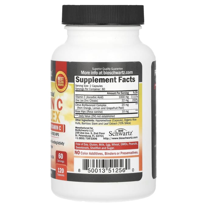 BioSchwartz, met vitamine C-complex, zink, bioflavonoïden en rozenbottels, 120 capsules