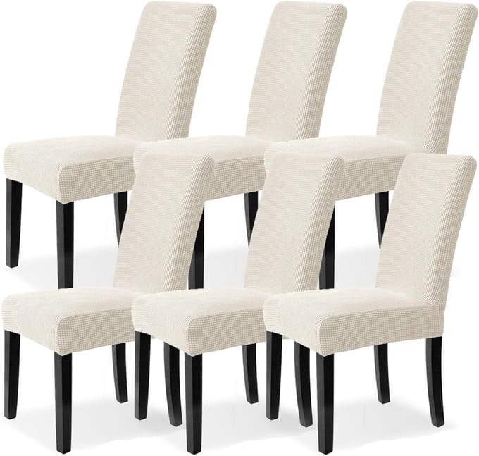 Stoelhoezen voor eetkamerstoelen - set van 6 - beige - stretch spandex