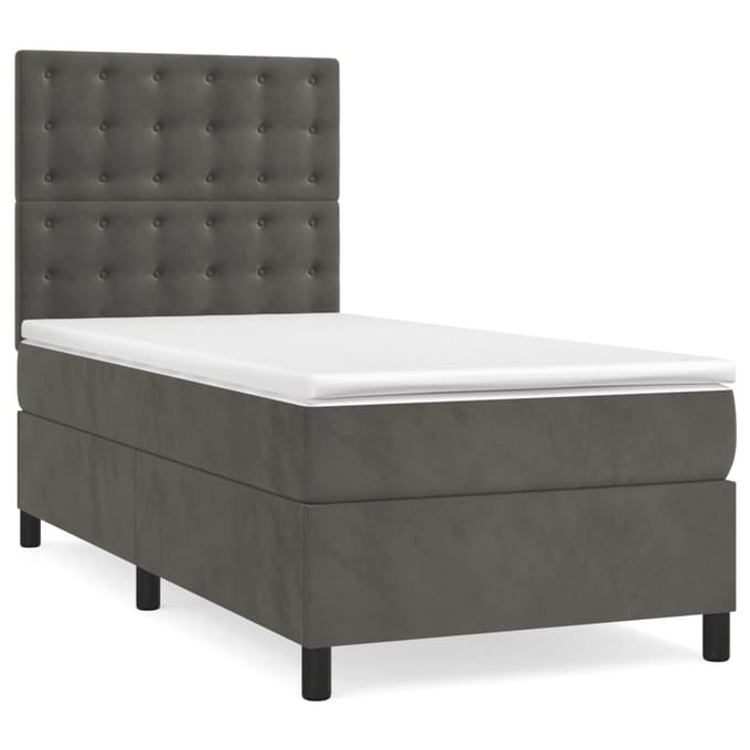 vidaXL - Boxspring - met - matras - en - LED - fluweel - donkergrijs - 80x200 - cm