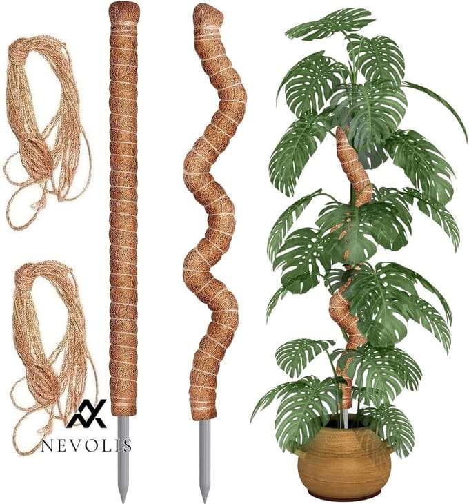 Nevolis 2pcs 90cm Bendable Moss Rod - 2m Long Hemp Rope - Coconut Vine Stick Climbing Aid - Garden Plant Support .