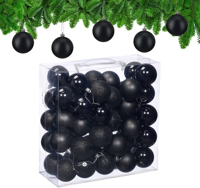 kerstballen set van 50 - Ø 6 cm - kunststof - onbreekbaar - zwart