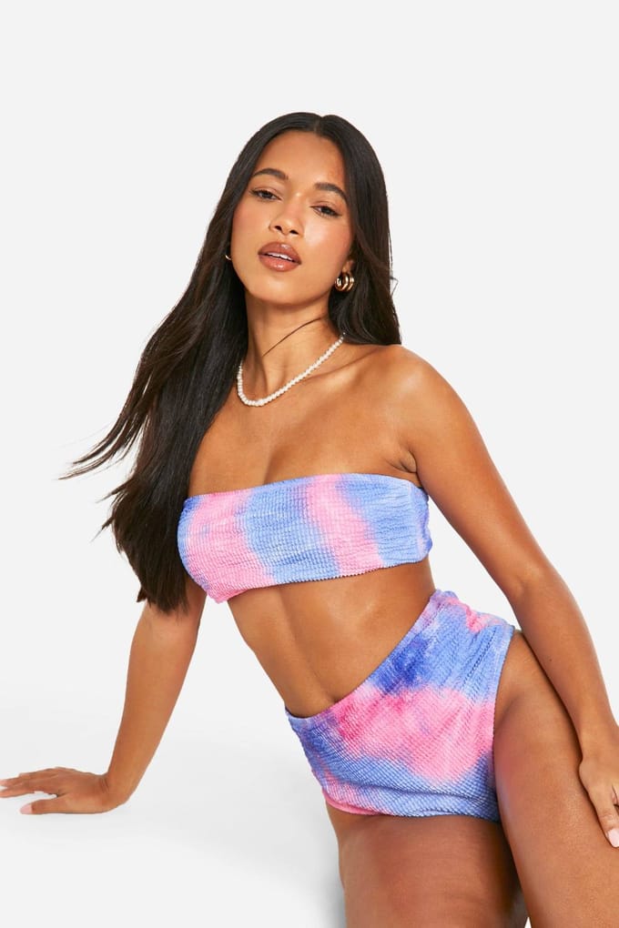 boohoo Dames Tie Dye Gerimpelde Bandeau Bikini Top | Roze | Maat: 34