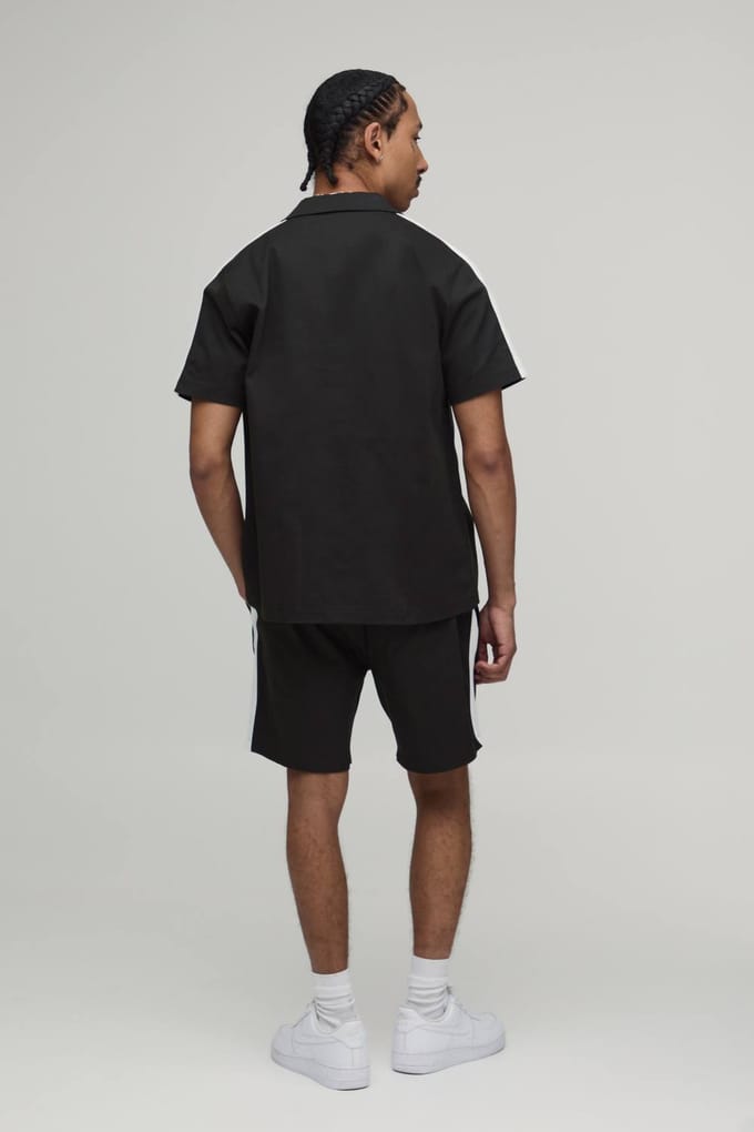 Twill Contrastband Regular Overhemd & Relaxed Shorts Set | Charcoal | Size Medium