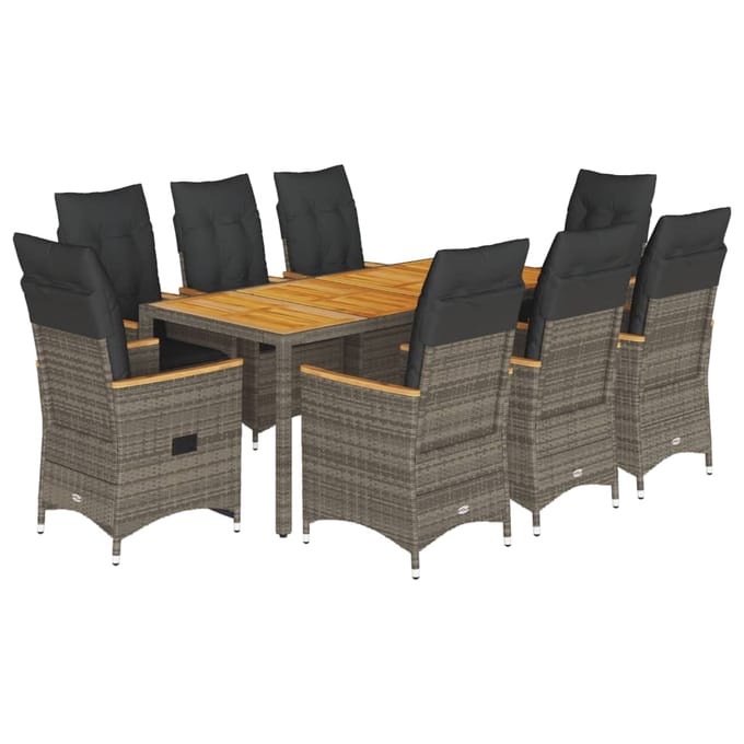 vidaXL - 9-delige - Tuinset - met - kussens - poly - rattan - grijs