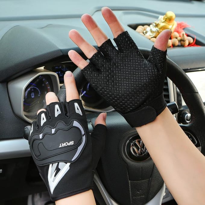 Halfvinger rijhandschoenen average size gray