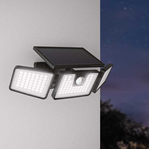 HOFTRONIC Edon - Solar Wandlamp met sensor - 6500K daglicht wit - Bewegingsmelder en Schemerschakelaar - IP44 waterdicht - Zwart