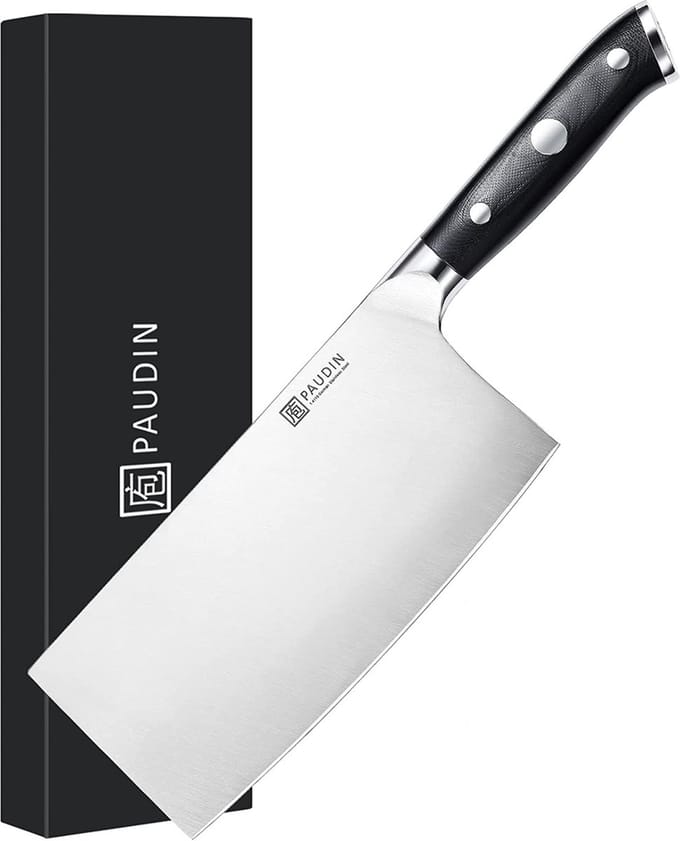 PAUDIN D4 Professioneel Chinees Koksmes 18 cm - Keukenmes - Zwart Ergonomisch Handvat