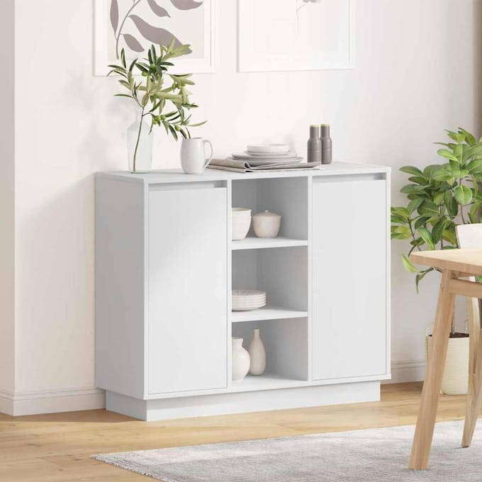 vidaXL - LED - Dressoir - Wit - 90 - x - 32 - x - 75 - cm - Bewerkt - hout