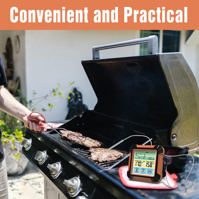 Digitale vleesthermometer met lange sonde Verbeterde grillthermometer met LCD-scherm en aanraakbediening Waterproof brown