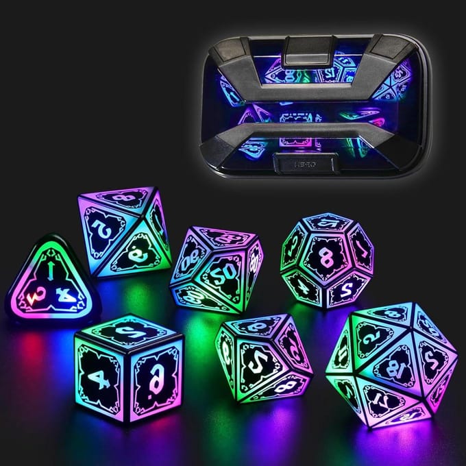 Verlichte Dobbelstenen Set - Oplaadbare Dobbelstenen - Tabletop Avonturen - USB-C Oplaadbaar - 7 Delig - Gemengde Kleur