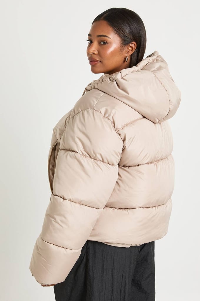 boohoo Dames Plus Gevoerde Pufferjas met capuchon | Stone | Maat: 16