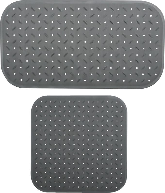 MSV Douche/bad anti-slip matten set badkamer - rubber - 2x stuks - donkergrijs - 2 formaten