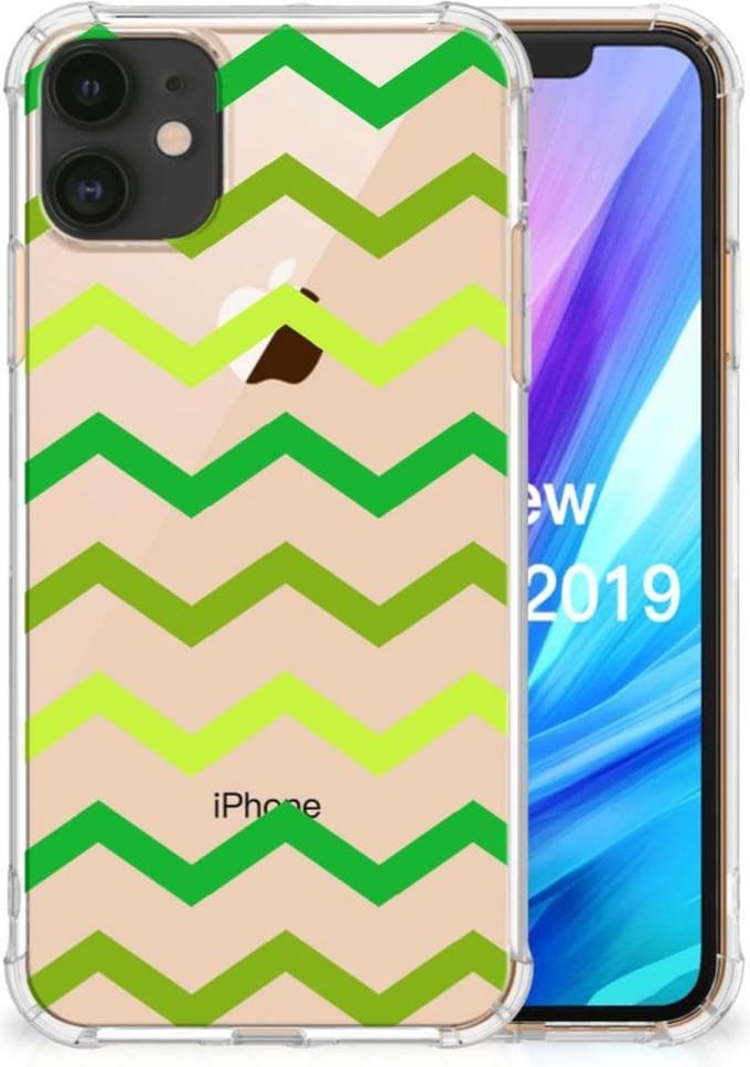 Apple iPhone 11 Doorzichtige Silicone Hoesje Zigzag Groen