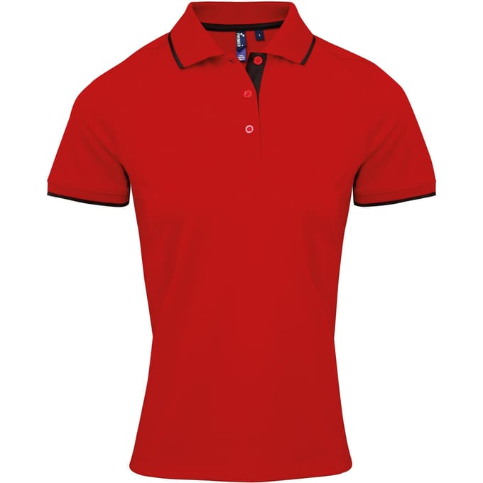 Premier Dames/dames Contrast Coolchecker Poloshirt (Rood/zwart)