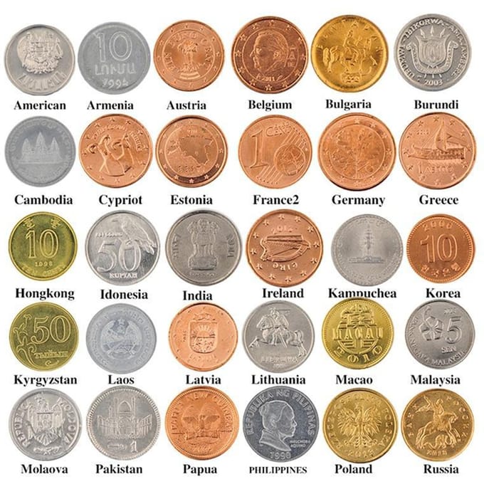15 ou 30 pièces de monnaie commémoratives de 30 pays au hasard 30pcs beige