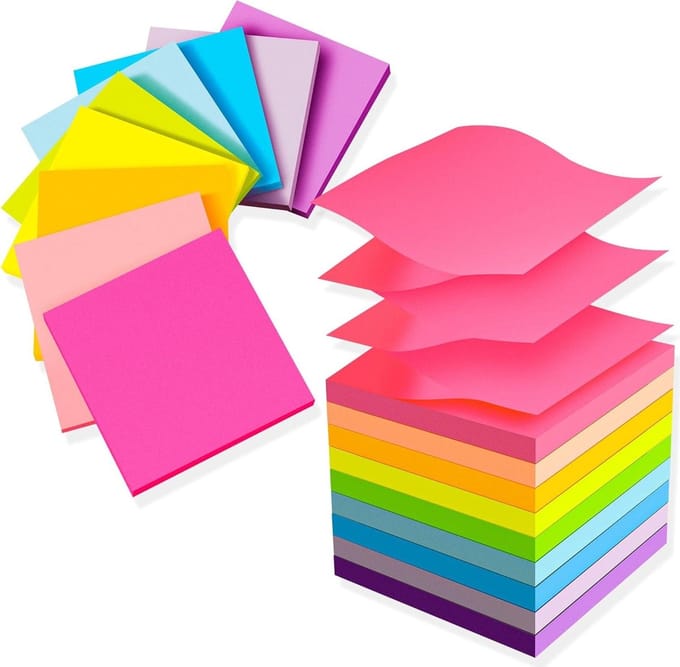 (18 Pads) Pop Up Sticky Notes 3x3 Refills, Strong Adhesive Memopad Bulk with 9 Bright Colors, Suitable for Home, Office, School, Clean Removal