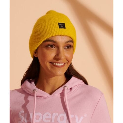 Superdry Superluxe Beanie Geel Grootte: 1SIZE