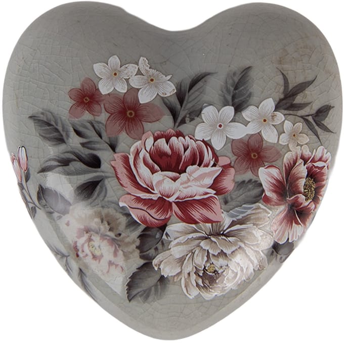 Clayre & Eef Decoratie Hart 8x8x4 cm Bloemen