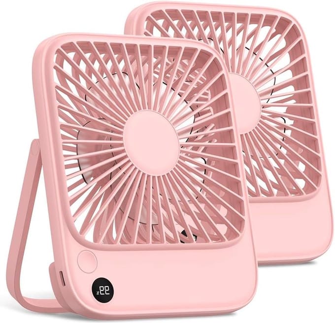 Oplaadbare tafelventilator - 2 stuks, 4500 mAh batterij - stil en draagbaar met Power & Speed Display