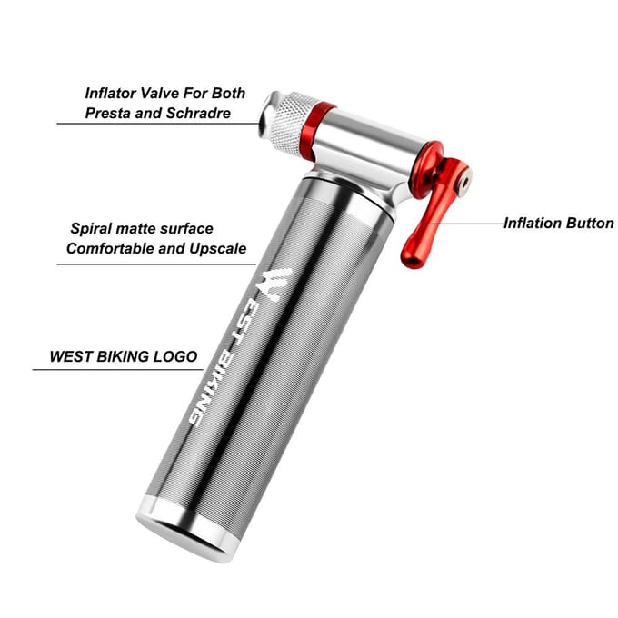 Fiets Mini Pomp CO2 Inflator Geïsoleerde Mouw Luchtfiets MTB Fiets Fietspomp Balpomp Fiets zilver