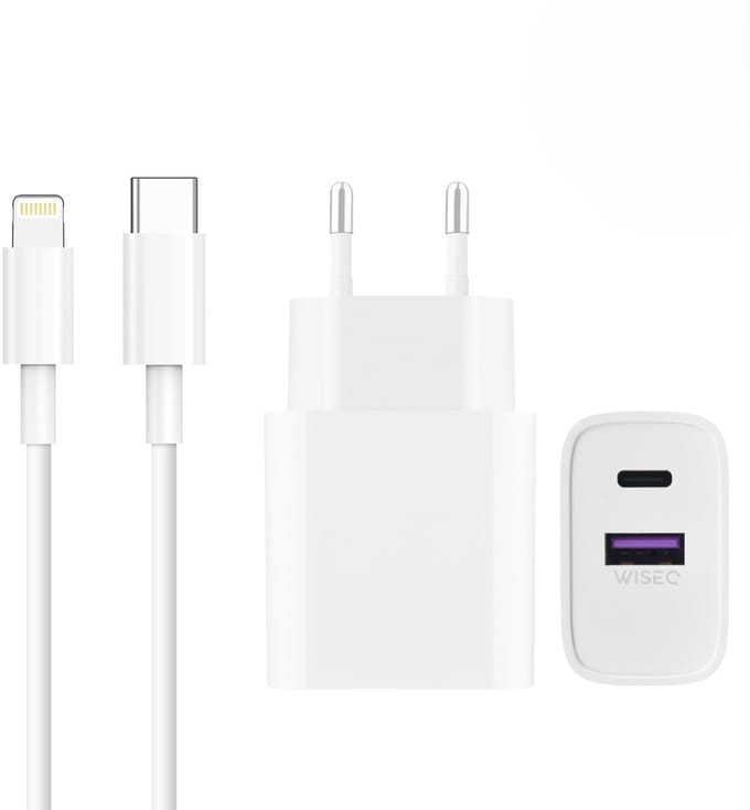 USB C snellader 25W - geschikt voor iPhone 14 / 13 / 12/ 11 / X Pro Max en iPad – inclusief USB C naar Lightning kabel 2 meter – wit – Wise